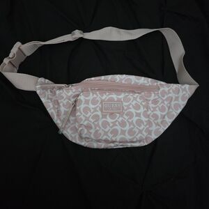 GUESS Pink and White Logo Belt Bag